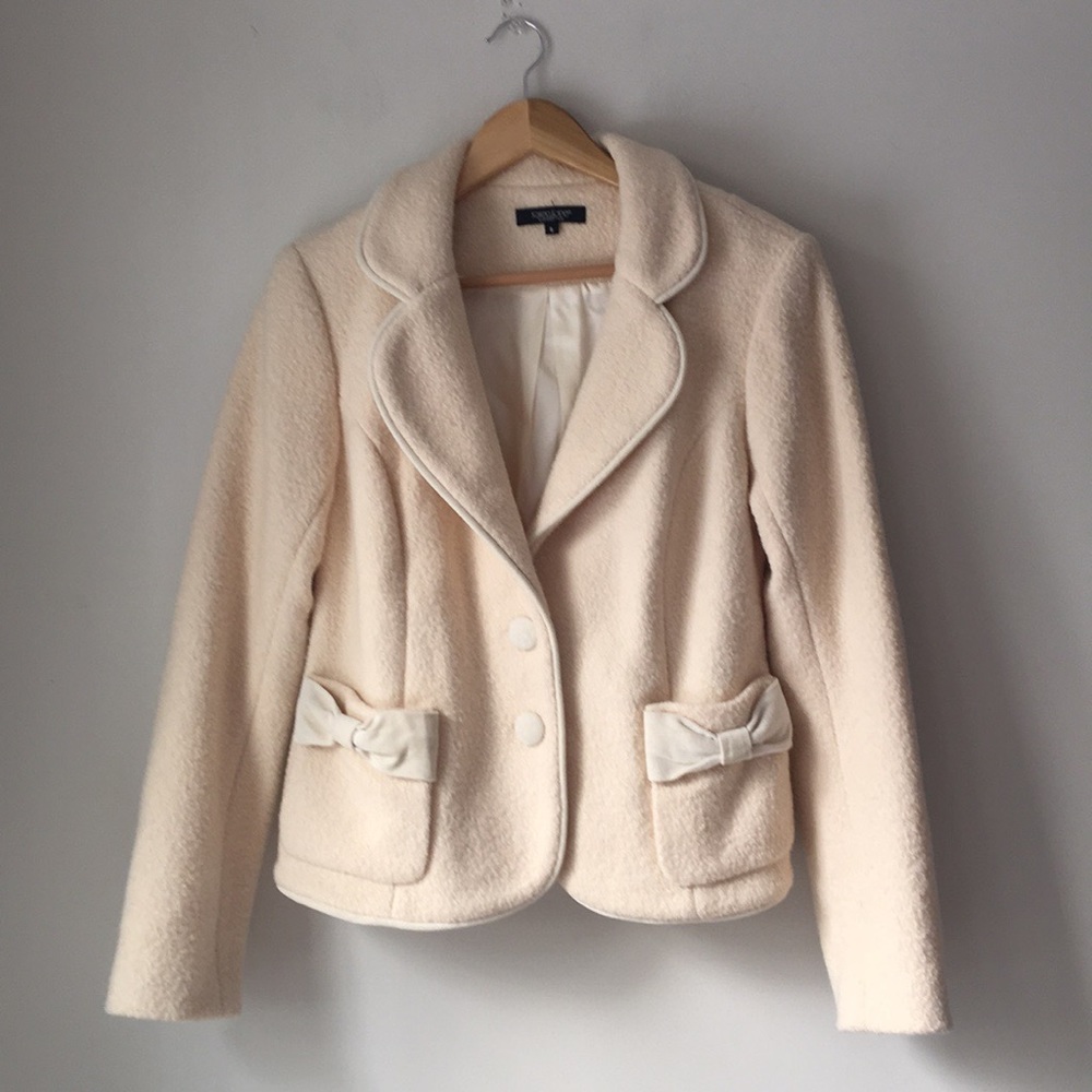 Karen Kane Lifestyle Cream Boiled Wool Bow Jacket